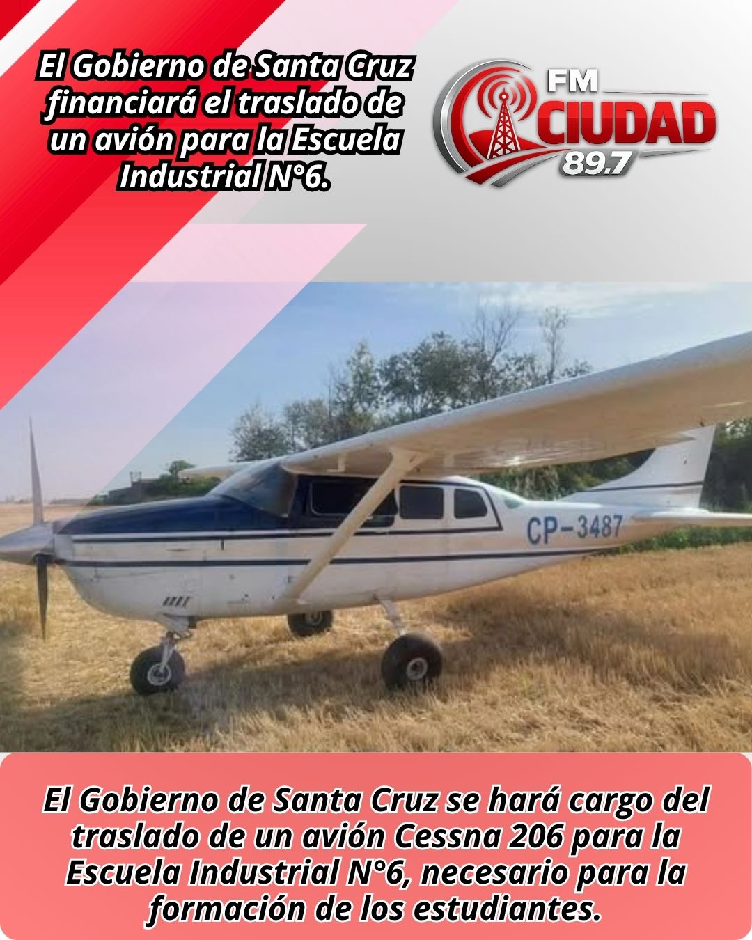 El Gobierno de Santa Cruz financiará el traslado de un avión para la Escuela Industrial N°6.