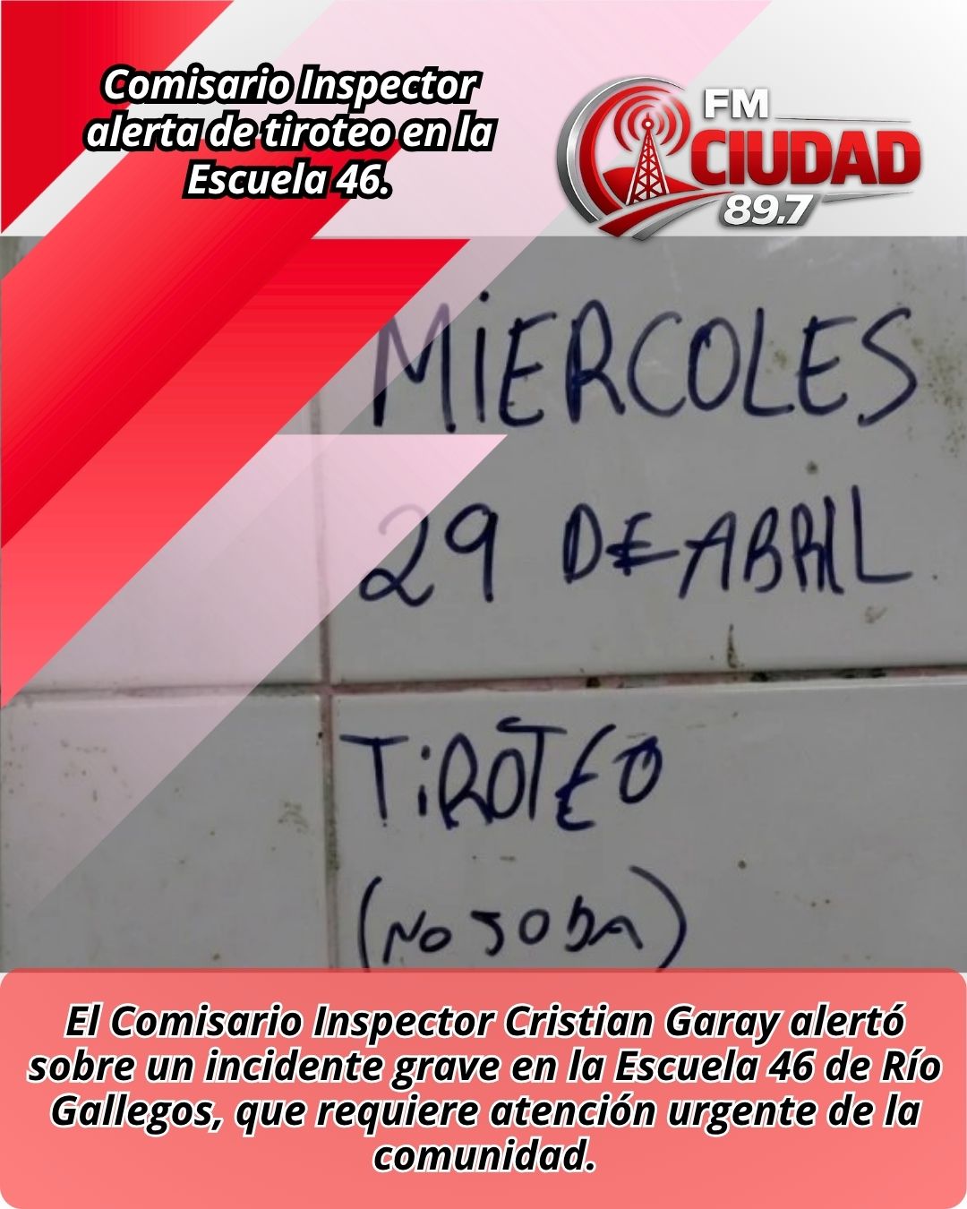 Comisario Inspector alerta de tiroteo en la Escuela 46.