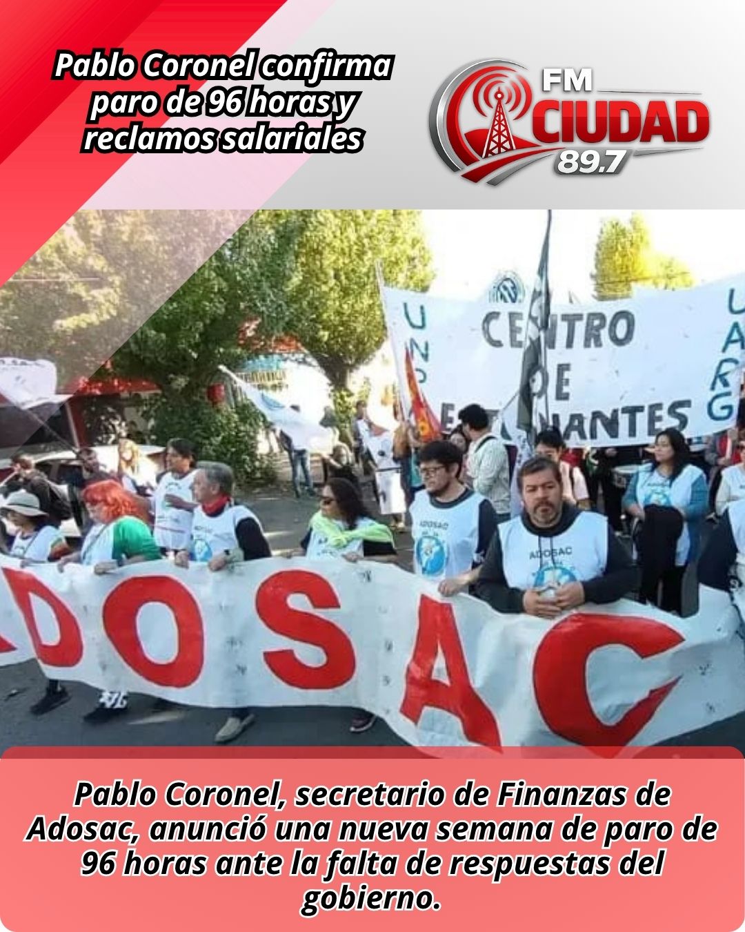 Pablo Coronel confirma paro de 96 horas y reclamos salariales