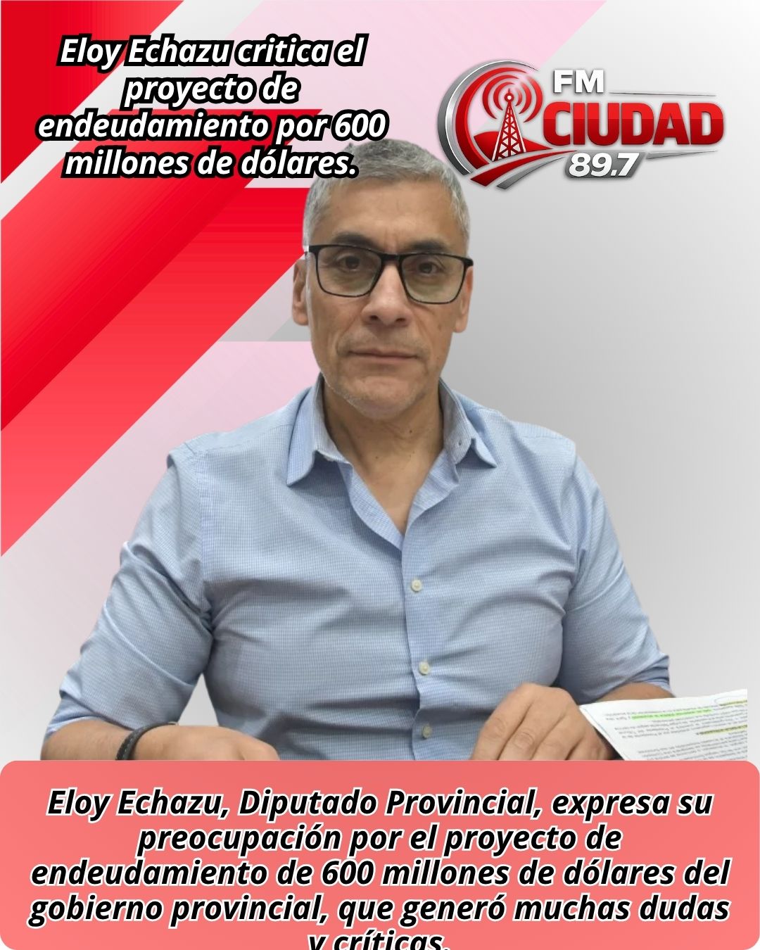 Eloy Echazu critica el proyecto de endeudamiento por 600 millones de dólares.