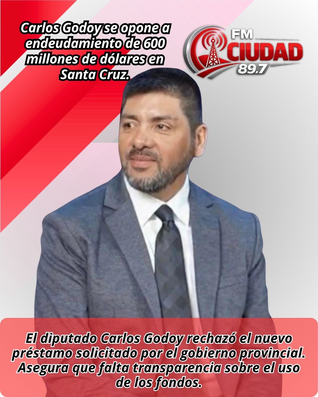 Carlos Godoy se opone a endeudamiento de 600 millones de dólares en Santa Cruz.