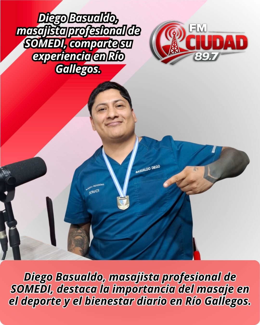 Diego Basualdo, masajista profesional de SOMEDI, comparte su experiencia en Río Gallegos.