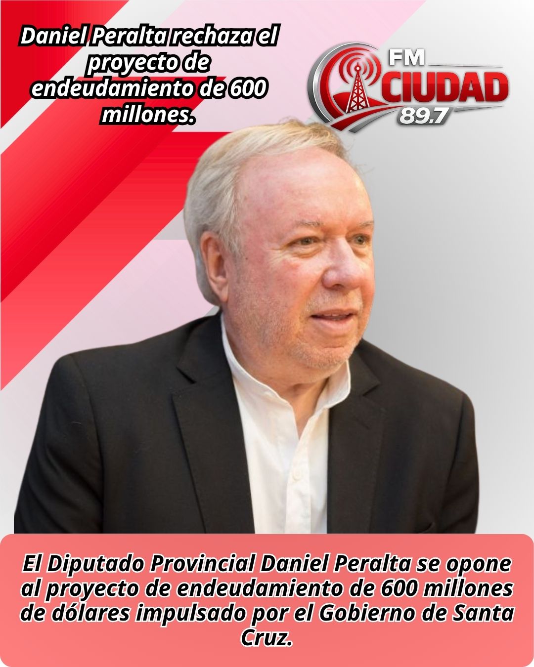 Daniel Peralta rechaza el proyecto de endeudamiento de 600 millones.