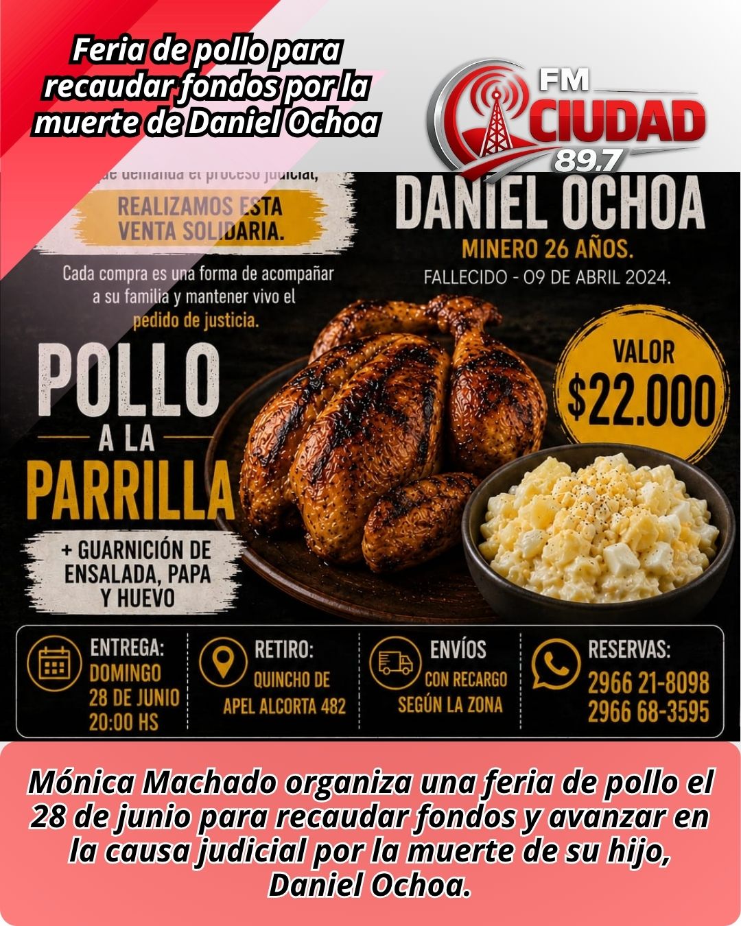 Feria de pollo para recaudar fondos por la muerte de Daniel Ochoa