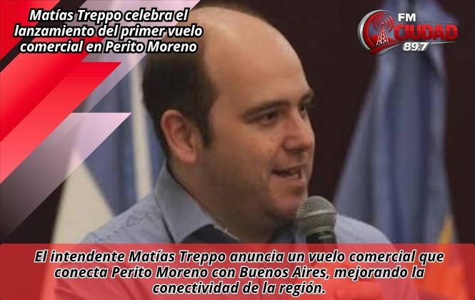 Matías Treppo celebra el lanzamiento del primer vuelo comercial en Perito Moreno